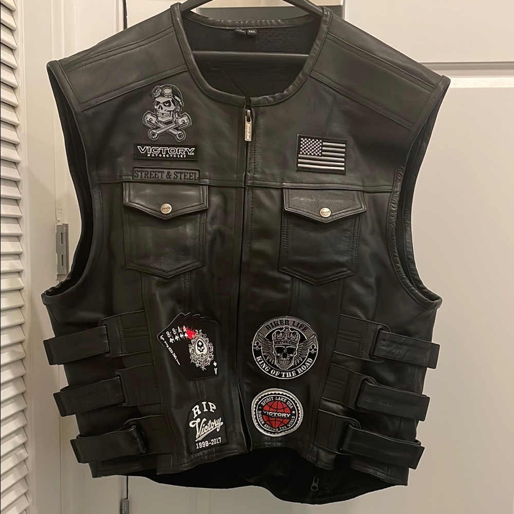 Victory motorcycles street and steel Black Leather Biker Vest